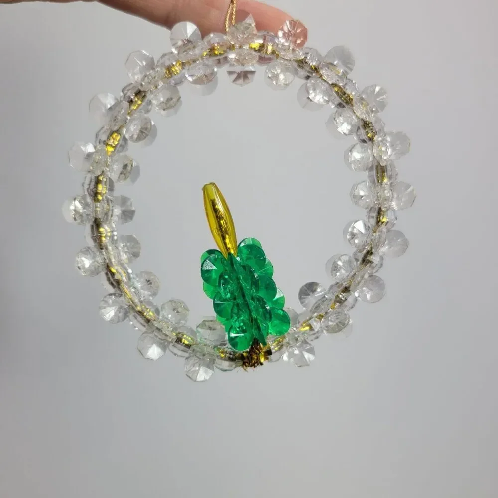 Crystal Beaded Wreath Ornament With Green Candle Accent For Home Decor & Holiday
